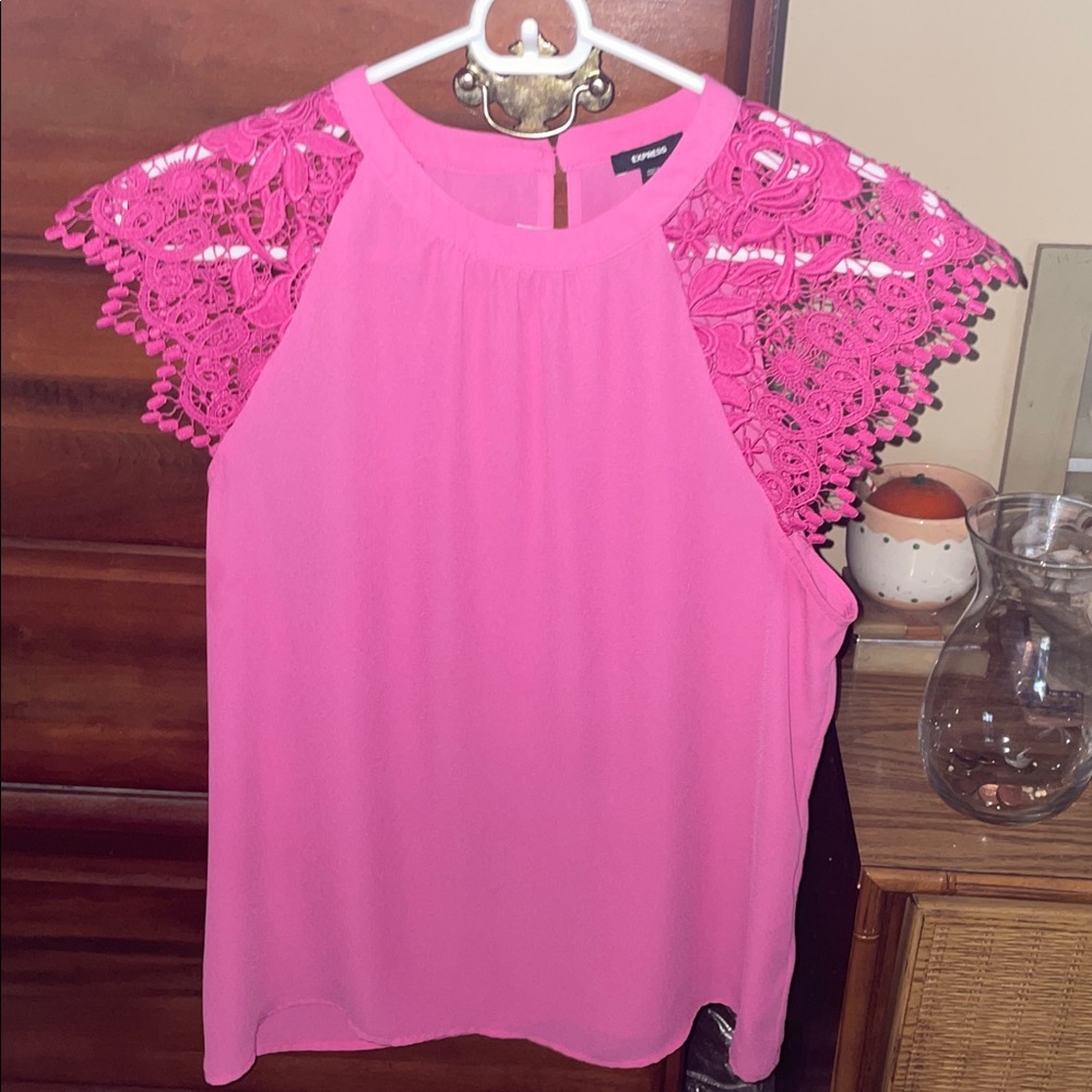 Express Fuchsia Lace Sleeve Blouse
